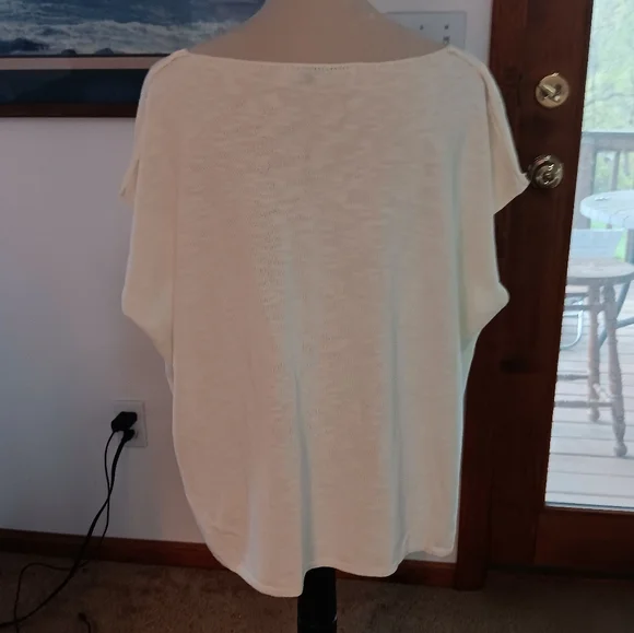 FP Beach Cream Sleeveless Split Neck Top, Size Medium - Picture 2 of 3